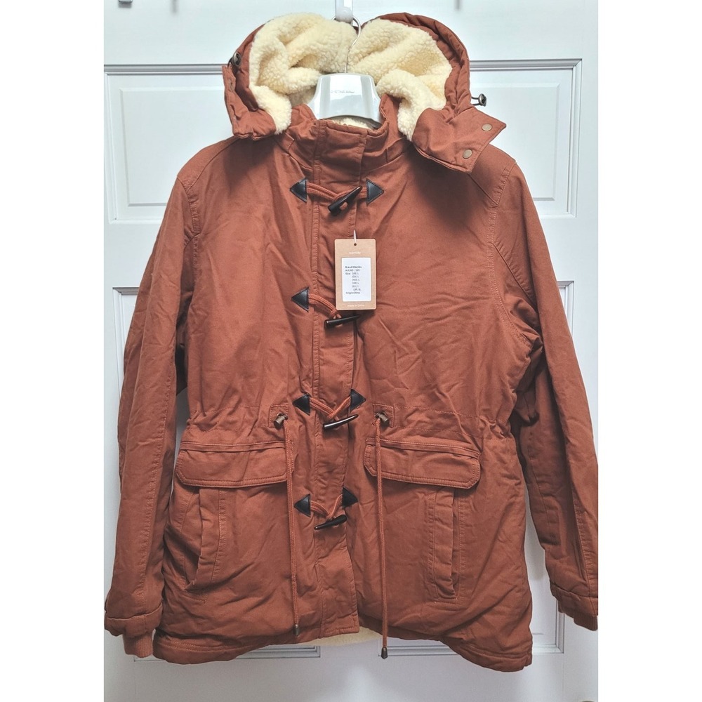 Wantdo Women's Sherpa Lined Cotton Military Jacket Coat - Burnt Sienna - L